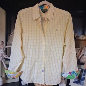 Lauren Ralph Lauren Women's Yellow Plaid Button Down Shirt